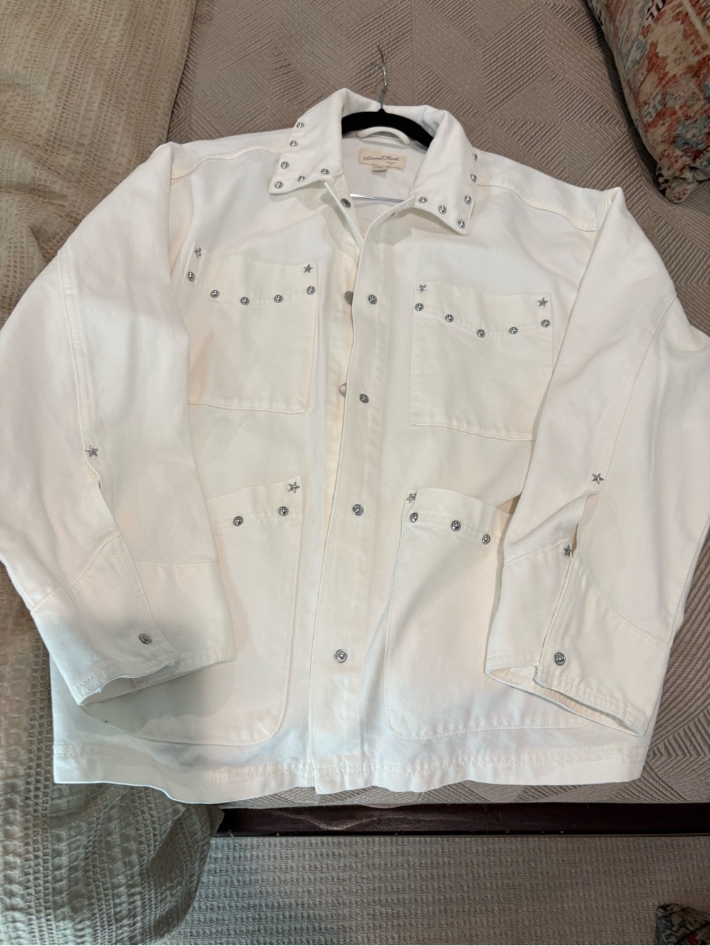 Universal Thread White Stud-Embellished Button Jacket Denim, new without tags